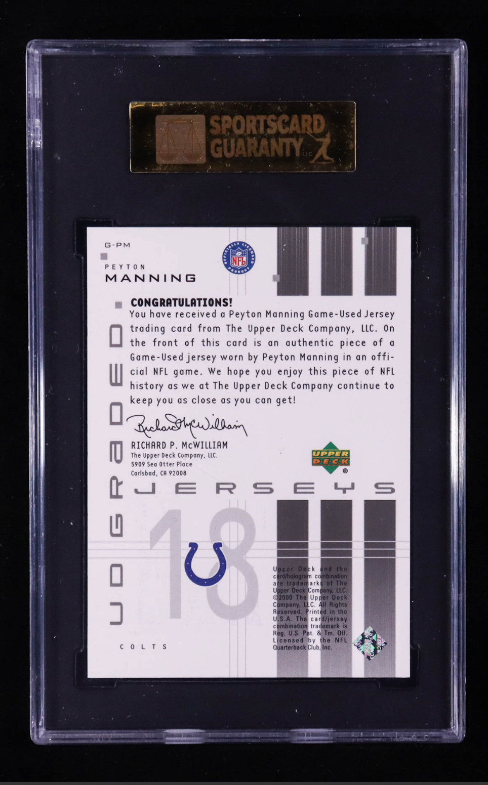 Peyton Manning 2000 UD Graded Jerseys #GPM (SGC 8.5) authentic-signatures