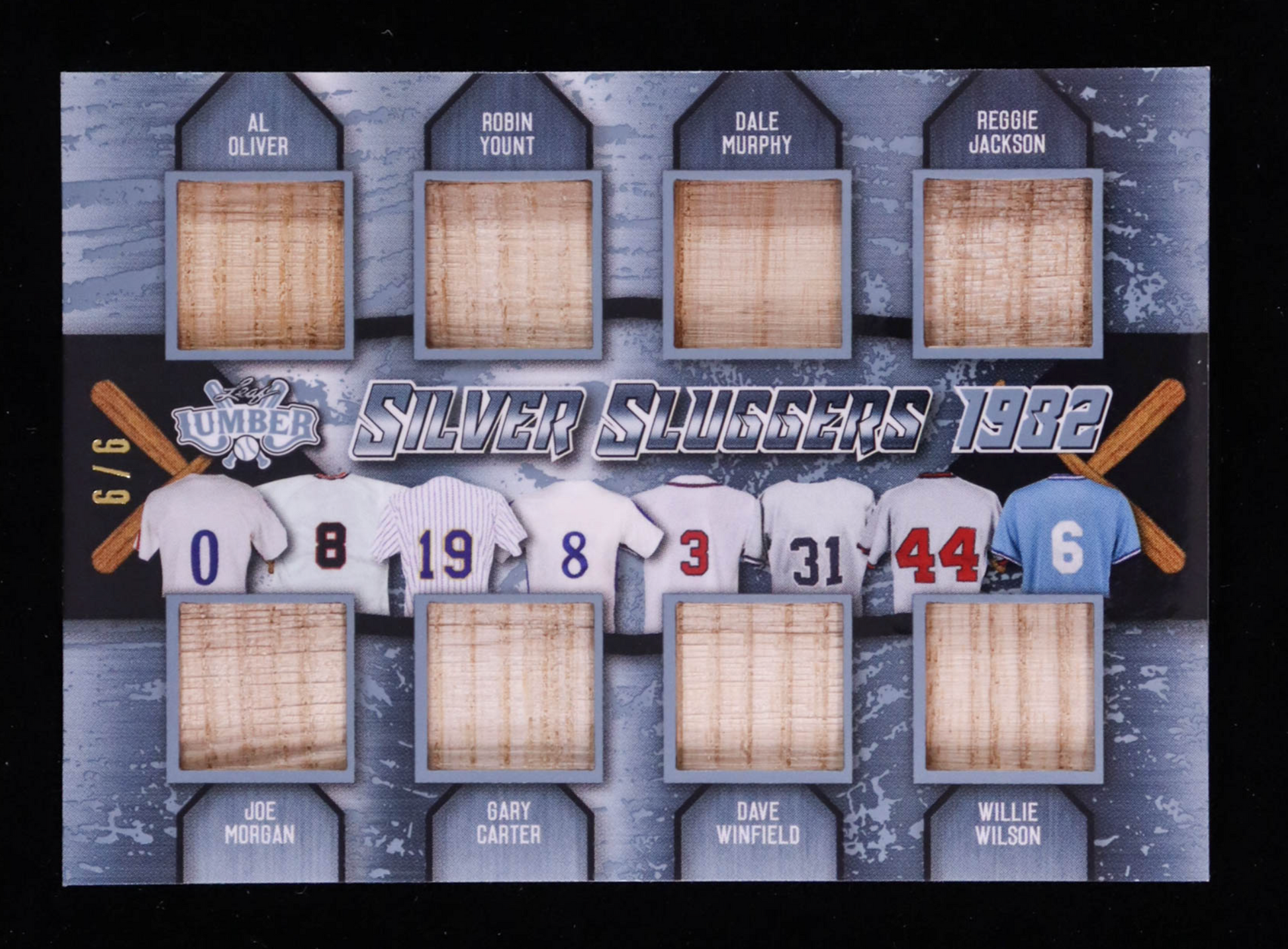 Oliver / Yount / Murphy / Jackson / Morgan / Carter / Winfield / Wilson 2022 Leaf Lumber Silver Sluggers 1982 Bat Materials #SS07 #9/9 authentic-signatures