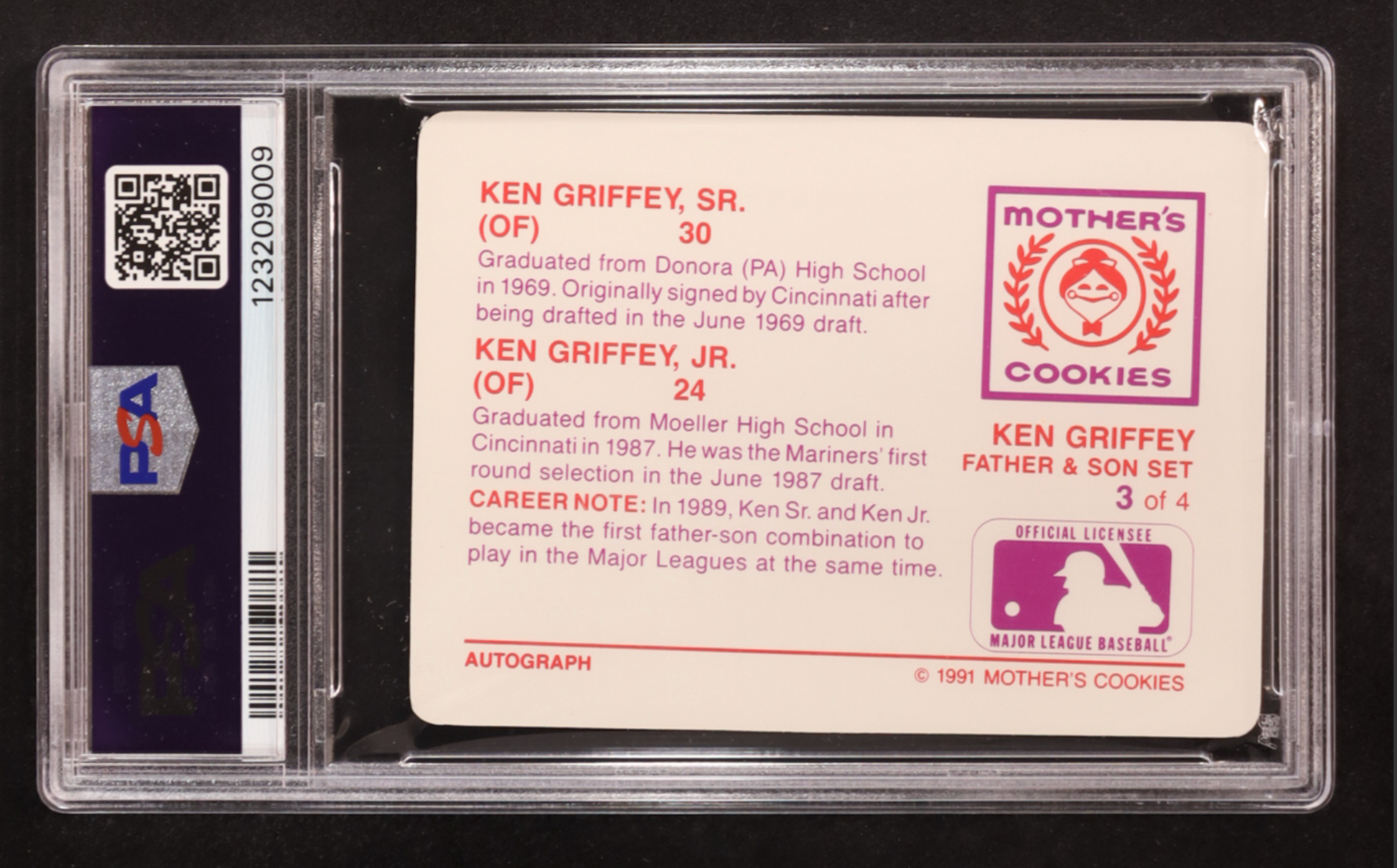 Ken Griffey Sr. / Ken Griffey Jr. 1991 Mother's Griffeys #3 (PSA 9) authentic-signatures