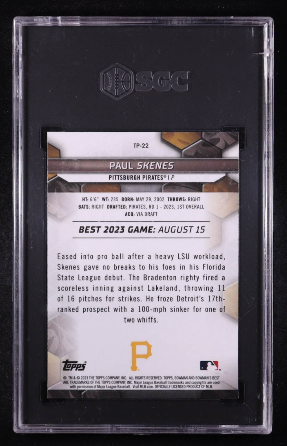 Paul Skenes 2023 Bowman's Best Top Prospects #TP22 RC (SGC 10) authentic-signatures