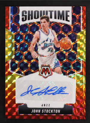 John Stockton 2024-25 Panini Mosaic Showtime Signatures Choice Fusion Red and Yellow #7