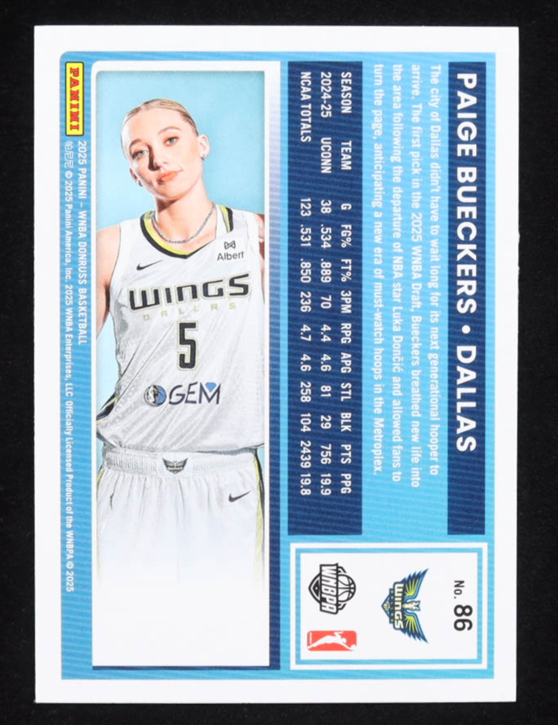 Paige Bueckers 2025 Donruss WNBA #86 RR RC authentic-signatures
