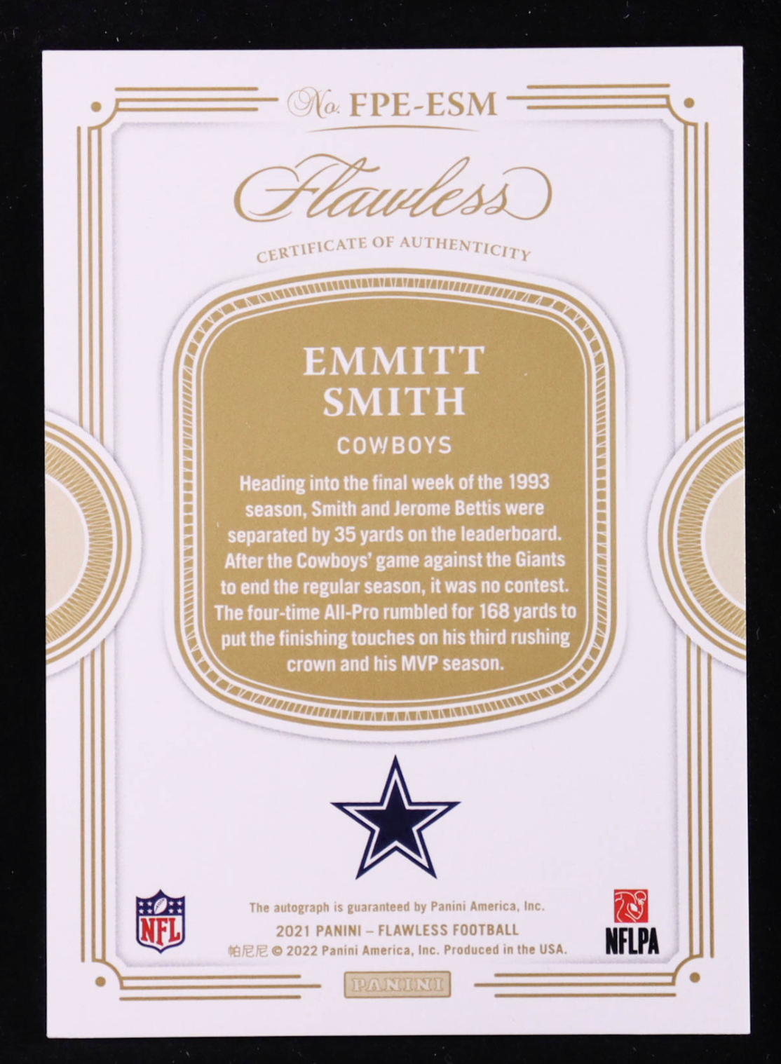 Emmitt Smith 2021 Panini Flawless Flawless Performances Autographs #9 #07/10 authentic-signatures