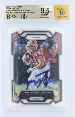 Christian McCaffrey San Francisco 49ers Autographed 2023 Panini Prizm Silver #267 (Beckett/Fanatics Witnessed 9.5 | Auto 10)