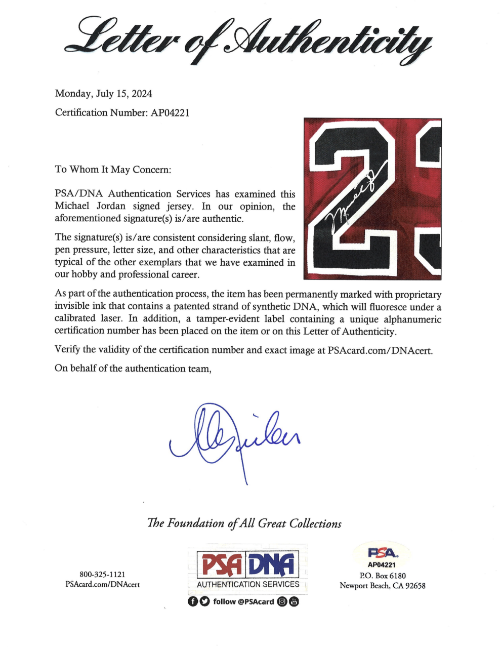 Maillot RARE 3 CERTIFICATIONS(PSA/Beckett/MichaelJordan Fondation) Authentique Domicile Chicago Bulls signe par Michael Jordan authentic-signatures