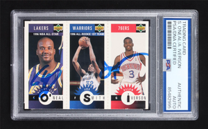 Shaquille O'Neal / Allen Iverson / Joe Smith Signed 1996 Upper Deck Collector's Choice #M152 #M117 #M132 RC (PSA)