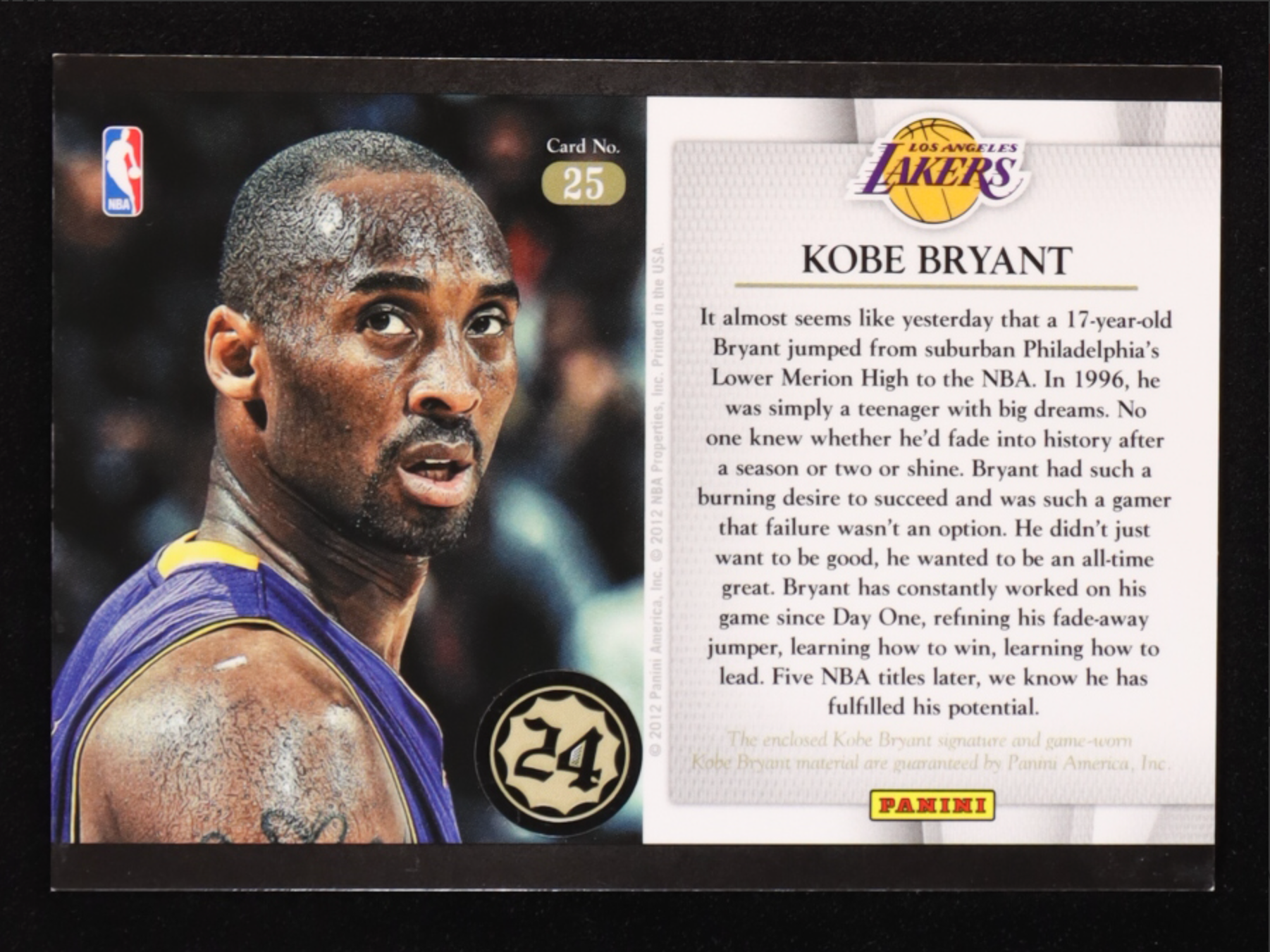 Kobe Bryant 2012-13 Panini Kobe Anthology Autographs #25 #07/24 authentic-signatures