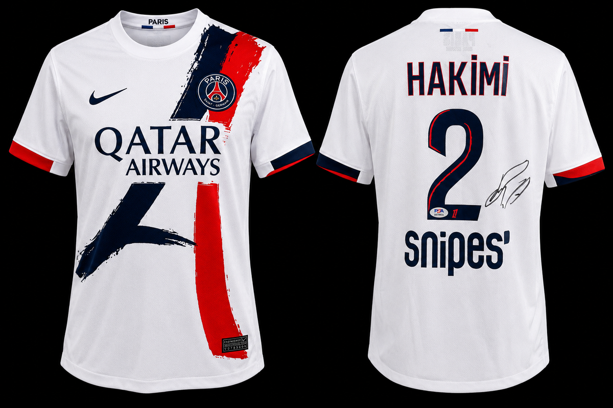 Achraf Hakimi signed PSG white jersey #2 PSA certified