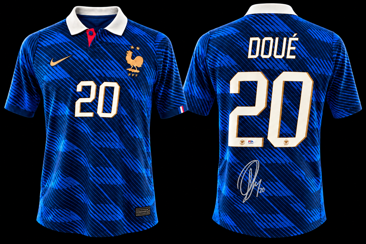 Désiré Doué signed France 2026 home jersey #20 PSA certified